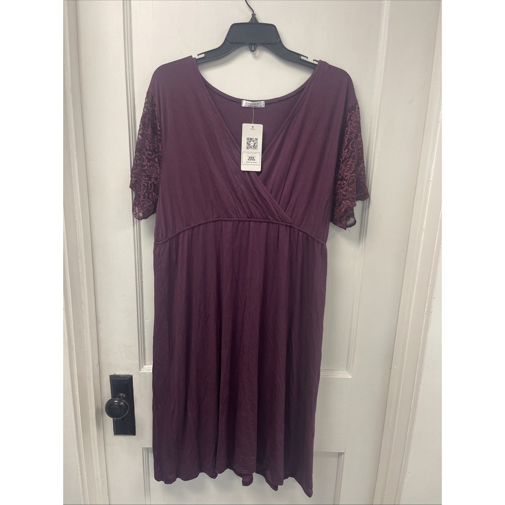 Ekouaer Women's Dress Burgundy Lace Short Sleeves Xl
